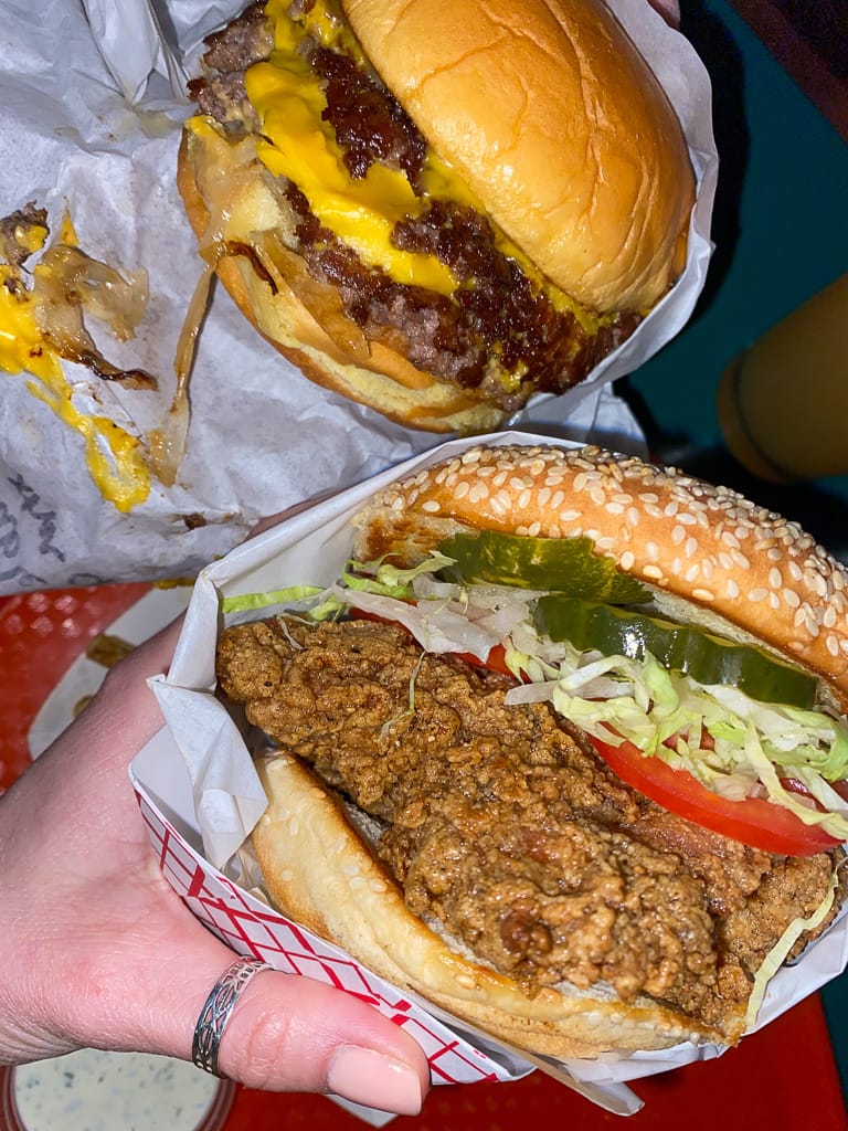 Top: Fried onion, double double. Bottom: Fried chicken